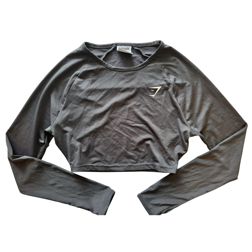 Gymshark Black‎ Long Sleeve Cropped Athletic Top Women's XS Thumbholes Workout